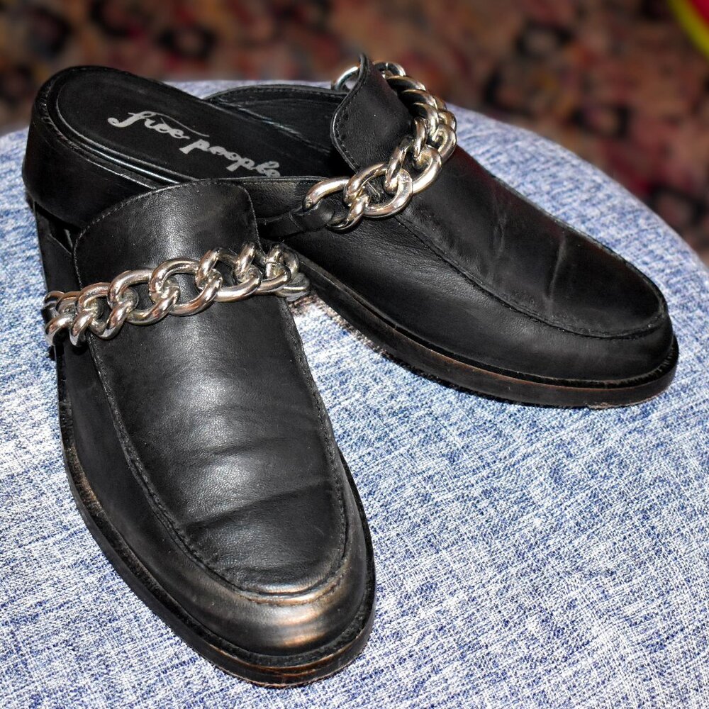 Free People Black Leather Mules 7.5 US